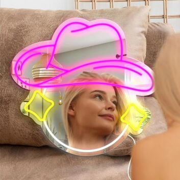 Hat Styling Neon Mirror Sign Fashion Studio Vibes