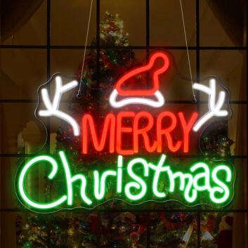 Santa Hat and Merry Christmas Neon Sign Holiday Cheer