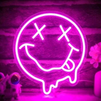 Smiley Face Deep Pink Neon Sign Bedroom Happy Vibes
