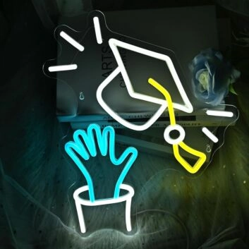 Throw Graduation Hats Neon Sign Celebration