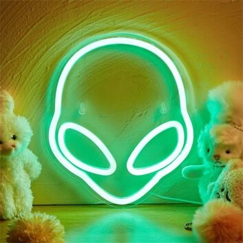 Elevate Your Space: Alien Shape LED Neon Sign for Trendy Home Decor, Cool Office Ambiance, and Unique Bar Atmosphere