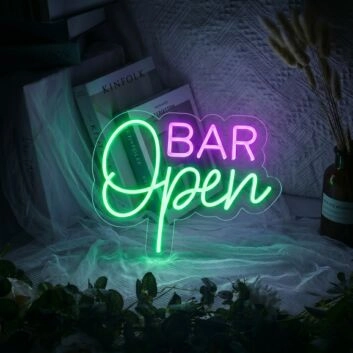Brighten Up Your Bar, Storefront, or Game Room with the Bar Open Two Color LED Neon Sign.