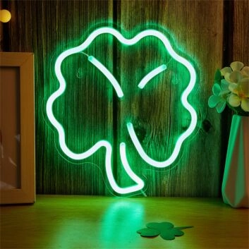 Brighten Your Bar, Office, or Wedding in Style with the Clover Shape Green LED Neon Sign.