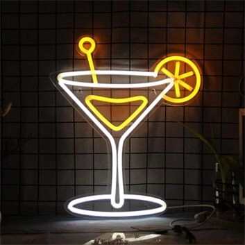 Add a Buzz to Your Bar, Home, or Event Space with the Cocktail Glass Yellow LED Neon Sign.