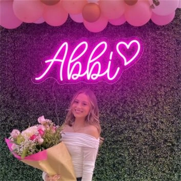 Brighten Your Wedding, Home, or Bar with Personalized Charm Using the Custom Name Abbi With Heart LED Neon Sign.