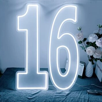 Brighten Your Sweet 16 Celebration & Glam Up Your Room with Customized LED Neon Light Number 16 Birthday LED Neon Sign.