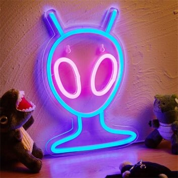Brighten Up Your Space: LED Alien Neon Sign, Perfect for Home Decor, Offices, Bars, and Themed Parties.