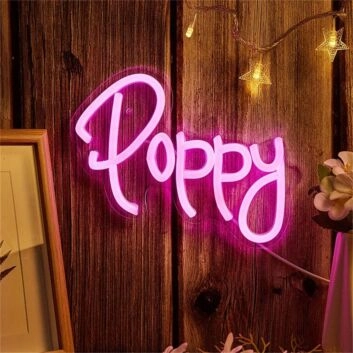 Brighten Your Bar, Office, or Wedding with the Vibrant LED Deep Pink Poppy Neon Sign.