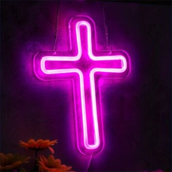 Elevate Your Space with Lights Up Your Room With Cross LED Neon Sign - Perfect for Weddings, Bars, and Cozy Home Settings