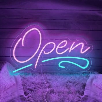 Brighten Up Your Bar, Office, or Storefront with the Open With Squiggle Line LED Neon Sign.