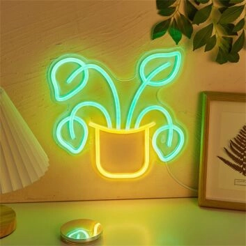 Brighten Your Space with Potted Four Leaf Grass LED Neon Sign: Perfect for Home Décor, Office Ambiance, Store Windows, and Special Events.