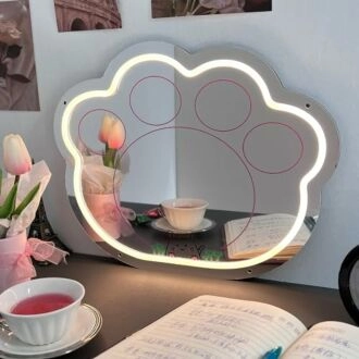 Cute Practical Cat Paw Neon Mirror Decoration