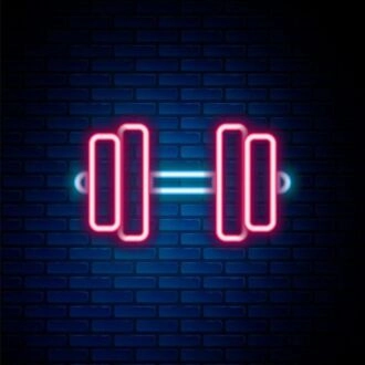 A Glowing Barbell Neon Sign Hung On The Brick Wall Background