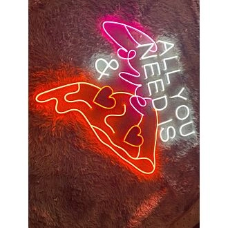 Brighten Your Space with the All I Need Is You And Pizza Led Neon Sign - Perfect for Home Decor, Office Environments, Pizza Places, or Celebratory Events.