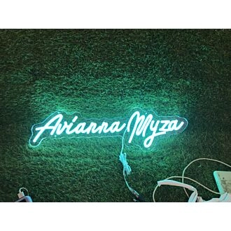 Brighten Up Your Space: Arianna Myza Blue LED Neon Sign for Home Decor, Bars, and Weddings.