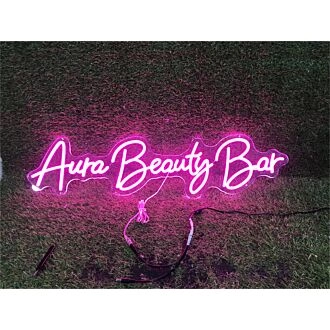 Brighten Up Your Special Day or Business Space with the Aura Beauty Bar Custom LED Neon Sign - Perfect for Weddings, Stores, and Home Decor.