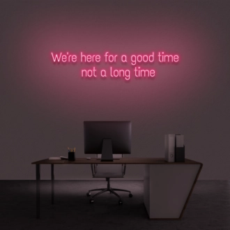 'We're here for a good time, not a long time' Neon sign