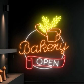 Brighten Your Bakery, Elevate Weddings & Parties: Custom Name Bakery Open LED Neon Sign for Unique Decor and Welcoming Ambiance.