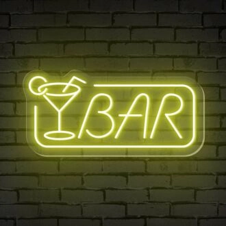 Enhance Your Bar, Office, or Event Space with the Elegant Glow of Bar Word Cocktail Glass Rectangle Frame Neon Sign.
