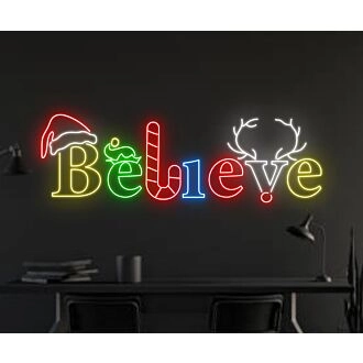 Brighten Your Festive Celebrations: Believe Christmas Hat Led Neon Sign Candy Cane Christmas Neon Sign for Home Decor, Office Festivities, and Holiday Parties.