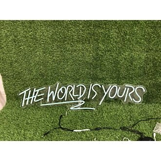 Brighten Up Any Space - Blue The World Is Yours Custom LED Neon Sign Perfect for Home Decor, Offices, Bars, and Special Events.