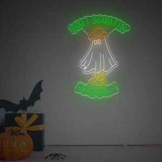 Light Up Your Halloween Festivities and Theme Parties with the Boot Scootin Spooky LED Neon Sign for Home, Bar, and Event Decorations.