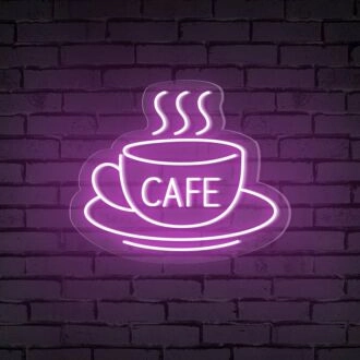 Brighten Up Your Café, Kitchen, or Coffee Nook with the Cafe Word Hot Cup Neon Sign.