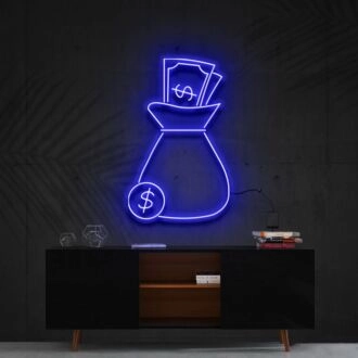 Cash Bag Neon Sign for Wealth Themed Decor and Business Displays