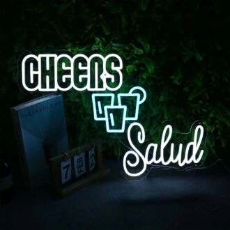 Cheers Salud White Custom Neon Sign