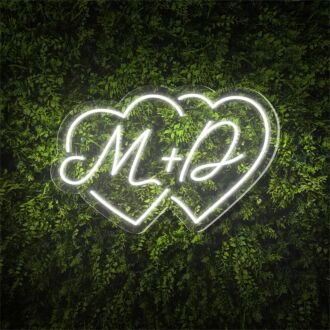 Add a Romantic Glow to Your Wedding, Anniversary, or Bedroom with the Couple Initials Heart Shapes M D Personalized LED Neon Sign.