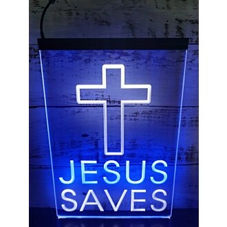 Cross Jesus Dual LED Neon Sign for Religious and Spiritual Spaces