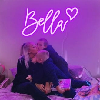 Brighten Your Wedding, Home, and Bar Ambiance with the Custom Name Bella With Heart LED Neon Sign
