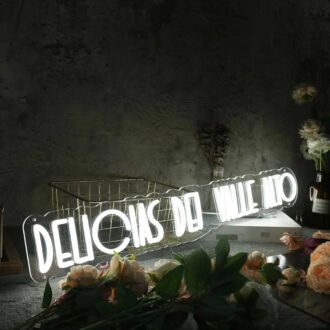 Delicias Del Valle Alto White Neon Sign
