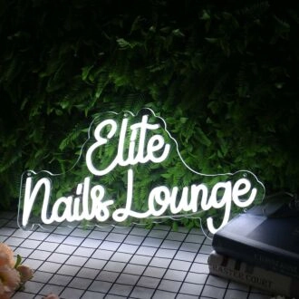 Elite Nails Lounge White Neon Sign
