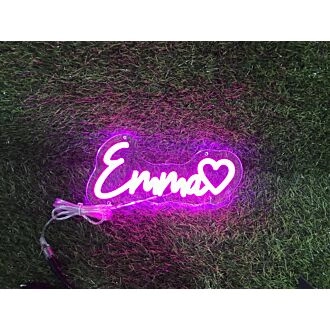 Brighten Up Your Spaces: Emma With Heart Pink LED Neon Sign Perfect for Weddings, Bars, and Cozy Home Decor.