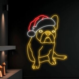 Brighten Your Holiday Celebrations and Decor with the France Bulldog Christmas Hat LED Neon Sign - Perfect for Home, Office, and Christmas Parties
