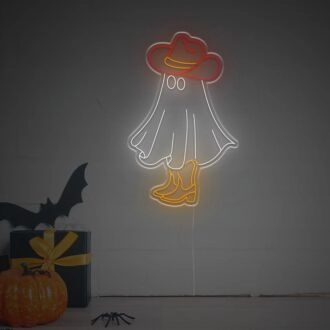 Brighten Up Your Space: Ghost With Cowboy Hat LED Neon Sign Perfect for Home Decor, Offices, Stores, Bars, and Themed Events