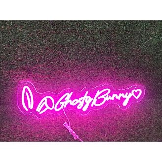 Brighten Up Your Space: Ghosty Bunny Heart Custom LED Neon Sign for Weddings, Home Decor, and Festive Celebrations