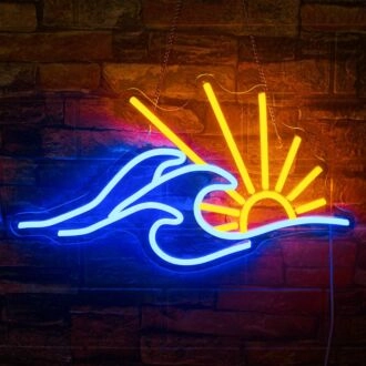 Golden Sun and Deep Blue Waves Neon Sign Beach House