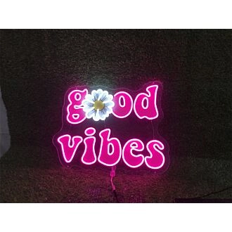Brighten Your Space: Good Vibes UV Logo Sign Custom LED Neon Sign for Office, Bars, and Wedding Celebrations.