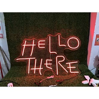 Brighten Up Your Bar, Wedding, or Home Decor with the Hallo There Red Custom Neon Sign.