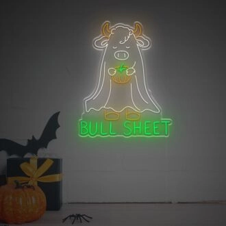 Brighten Up Your Halloween Festivities at Home, Office, or Bar with the Halloween Ghost Bull Sheet With Pumpkin LED Neon Sign