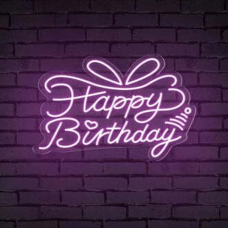 Brighten Your Birthday Bash or Celebratory Space with the Happy Birthday Words Ribbon Tie Neon Sign for Home, Office, or Bar Decor.