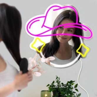 Hat Styling Neon Mirror Sign Fashion Studio Vibes