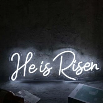 He Is Risen White Neon Sign for Religious and Spiritual Spaces
