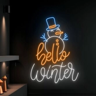 Brighten Up Your Winter Celebrations: Hello Winter Snowman Led Neon Sign, Perfect for Christmas Festivities, Office Decor, and Holiday Parties