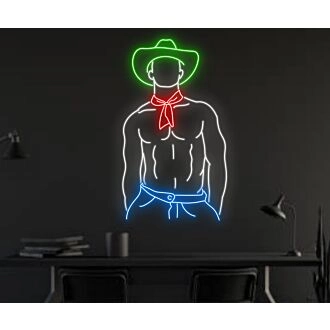 Revamp Your Space with Elegance: Howdy Cowboy Hat Texas Led Neon Sign Sexy Body Gay Man Cowboy Hat for Home Decor, Bars, and Festive Celebrations