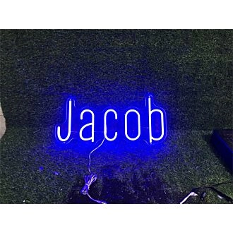 Elevate your wedding, bar ambiance, or office space with the Personalize Custom Jacob LED Neon Sign.