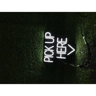 Brighten Your Bar, Cafe, or Food Truck Ambiance with the Pick Up Here In Black Board LED Neon Sign.