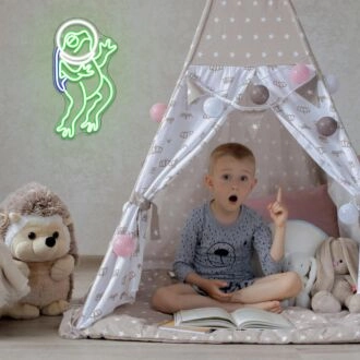 Bringen Sie einen kosmischen Touch in Ihren Raum: Astronauten-Frosch-Neonschild für Zuhause, Büro und Party-Ambiente.